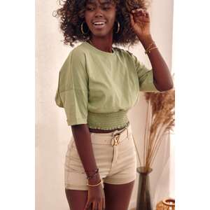 Short blouse with wide khaki ribbing