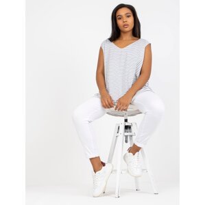 White-grey top with V-neck plus size