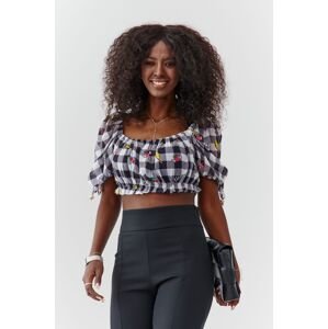 Checkered black summer top with short sleeves