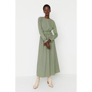 Trendyol Green Checkered Woven Dress with Gathered Waist