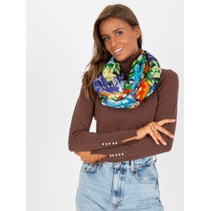Blue and orange scarf with prints