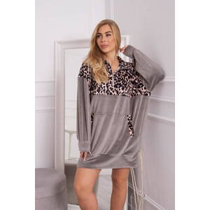 Velor dress with leopard pattern gray
