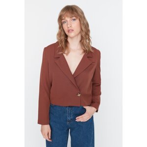 Trendyol Brown Crop Woven Lined Blazer Jacket