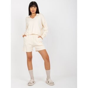 Ecru Knitted Casual Set with Shorts
