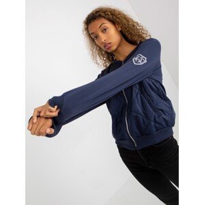Navy Blue Quilted Bomber Sweatshirt with RUE PARIS badge