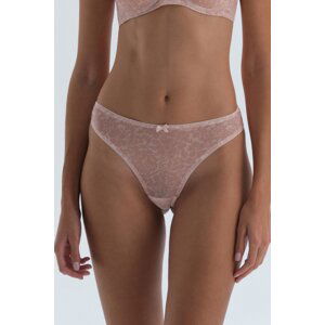 Dagi Dark Pink Lace Detailed Patterned Tulle Thong