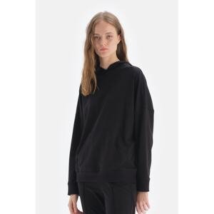 Dagi Black Hooded Long Sleeve Two Thread Sweatshirt.
