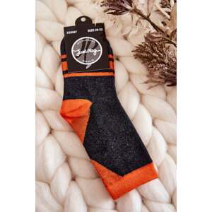 Two-color socks for teenagers with stripes Graphite - orange