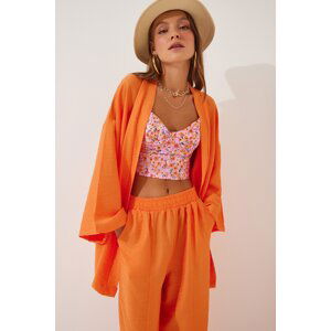 Happiness İstanbul Women's Orange Kimono Pants Suit