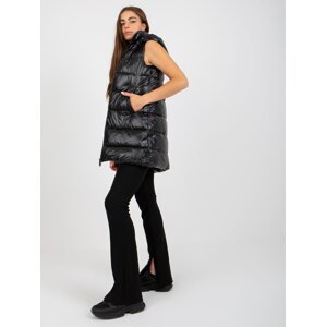 Black lacquered down vest with hood