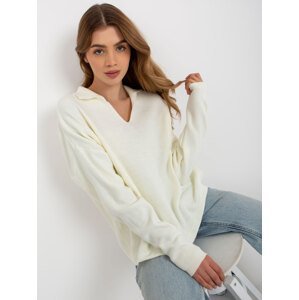 Ecru smooth oversize sweater with collar