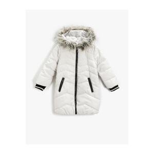 Koton Down Down Coat with Faux Fur Detail, Hooded, Zippered Pocket