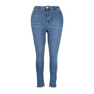 Trendyol Curve Blue Rise vrecko do pása detailné flexibilné úzke džínsy