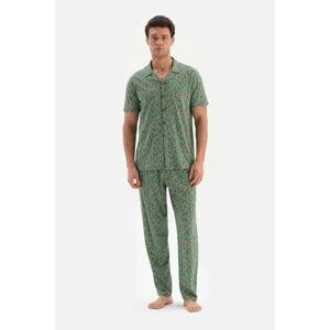 Dagi Green Shirt Collar Size Printed Modal Pajamas Set