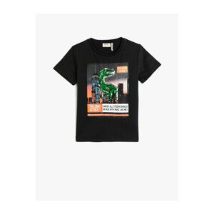 Koton Short Sleeved T-Shirt Crew Neck Dinosaur Print Cotton