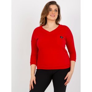 Red blouse plus sizes with V-neck