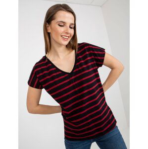 Black and Red Women's Basic Striped Cotton T-Shirt