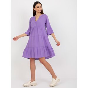 Purple loose dress with ruffle with V-neck SUBLEVEL