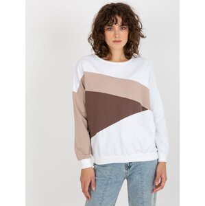 Women's basic sweatshirt with crewneck in white and beige
