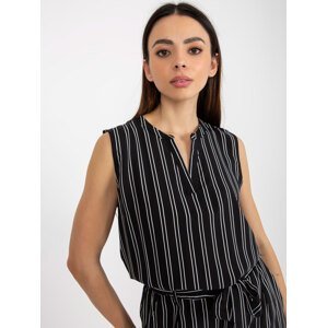 FRESH MADE women's black striped blouse without sleeves