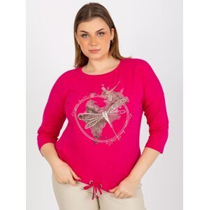 Fuchsia size plus blouse with 3/4 sleeves and hem