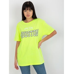 Fluo yellow loose women's T-shirt with print
