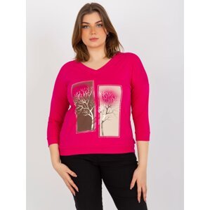 Fuchsia-printed blouse with size plus with 3/4 sleeves