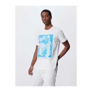Tričko s potlačou Koton Slogan s detailom krajiny, bavlna s výstrihom Slim Fit Crew.
