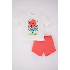 DEFACTO Baby Girl Floral Printed Short Sleeve T-Shirt Shorts 2-Pack Set
