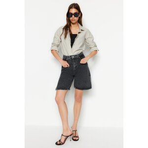 Trendyol Black Slit High Waist Denim Shorts & Bermuda