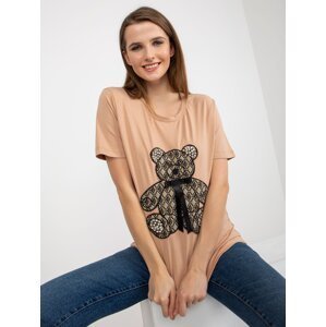 Camel women's T-shirt with teddy bear and 3D application