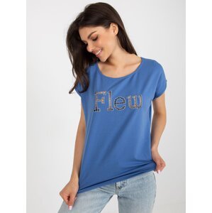 Dark blue cotton T-shirt with inscription