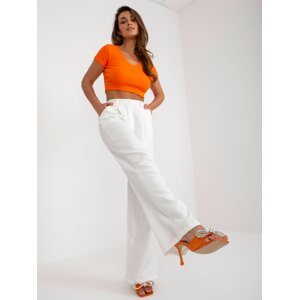Ecru elegant trousers made of material with folds