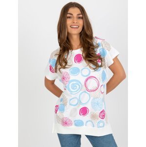 Ecru-blue blouse with print and short sleeves