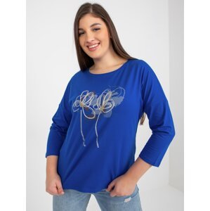 Dark blue blouse plus size with print and rhinestones