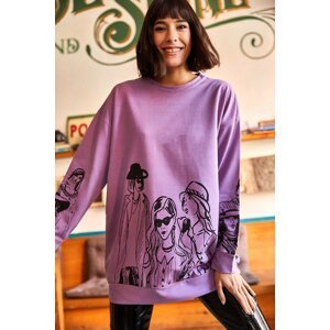Olalook Women's Lilac Figured Oversized Sweatshirt