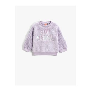 Koton Plush Sweatshirt. Quilted, Shimmering Applique Detail, Long Sleeved Crew Neck.