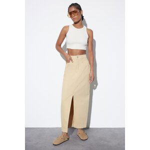 Trendyol Green Maxi Denim Skirt With a Slit