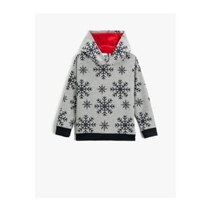 Koton Christmas Theme with Snowflake Print Hoodie Sweatshirt