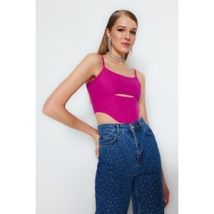 Trendyol Fuchsia Crop Lined Bustier with Woven Window/Cut Out Detail
