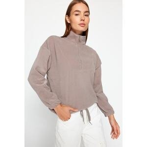 Trendyol Stone Zipper Detailed Knitted Sweatshirt
