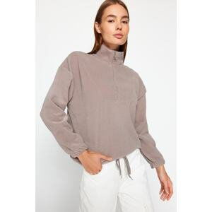 Trendyol Stone Zipper Detailed Knitted Sweatshirt