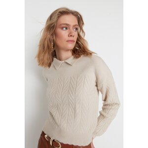 Trendyol Stone Wide Fit mäkké textúrované vrkoče Pletený sveter
