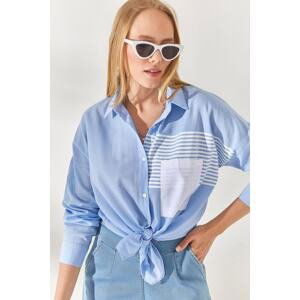 Olalook Bebe Blue Pocket Detailed Oversize Woven Shirt