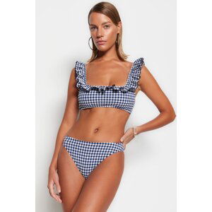 Trendyol Navy Blue Gingham textúrovaná braletka Flounce Bikini Top