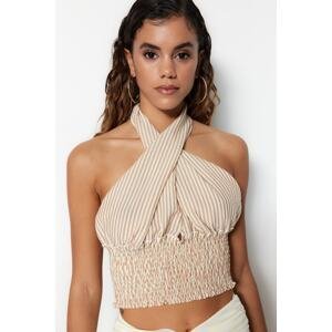 Trendyol Striped Crop Knitted Cross-Plumb See-through Blouse