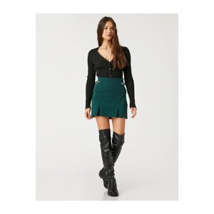 Koton Mini Skirt Pleated Patterned with Buckle Detail on the Sides