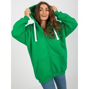 Green oversize basic zipper sweatshirt