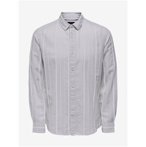 Light grey men's striped shirt with linen ONLY & SONS Cai - Men