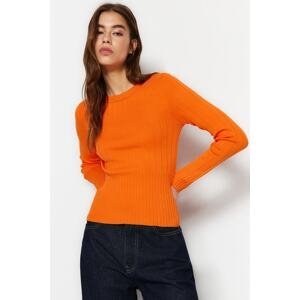 Trendyol Orange Basic Crew Neck Pletený sveter